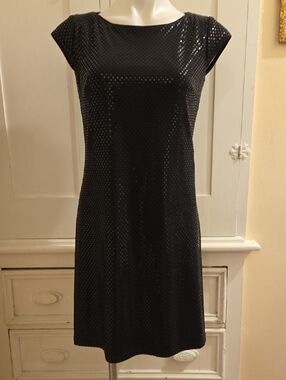 Madison Leigh Shimmering Disc Black Stretch Dress Sz 4 🎁